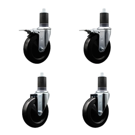 Service Caster 5'' SS Hard Rubber Swivel 1-5/8'' Expand Stem Caster Set 2 Total Lock Brakes, 4PK SCC-SSEXTTL20S514-HRS-2-S-2-158